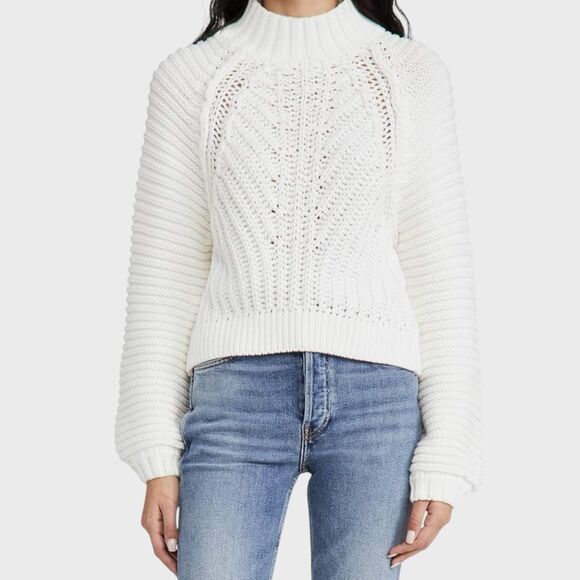 Free People Sweetheart Sweater Ivory Chunky Knit Mockneck Pullover Size Small - Picture 1 of 13